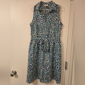 LOFT‎ Floral Sleeveless Belted Blue Dress